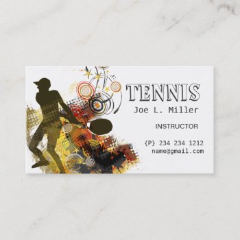 Grunge Swirls Tennis Player Business Card by 911business at Zazzle