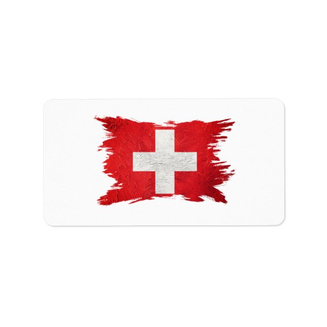 Grunge Switzerland flag, Brush stroke, Swiss flag Label (Front)