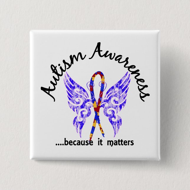 Grunge Tattoo Butterfly 6.1 Autism Pinback Button (Front)