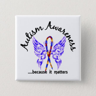Grunge Tattoo Butterfly 6.1 Autism Pinback Button