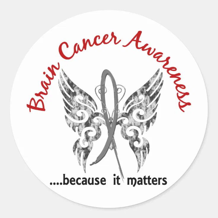 Grunge Tattoo Butterfly  Brain Cancer Classic Round Sticker | Zazzle
