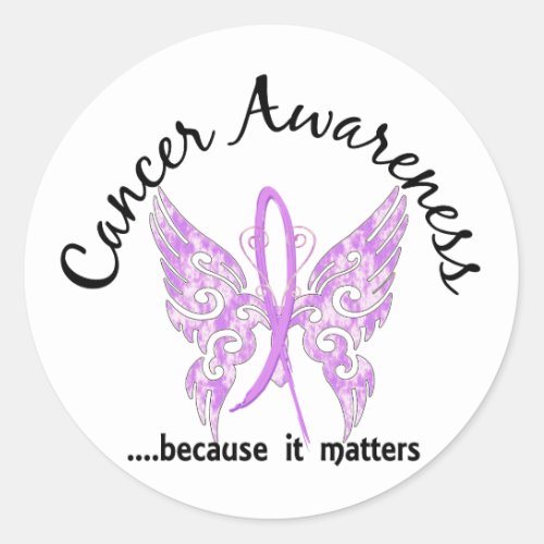 Grunge Tattoo Butterfly 61 Cancer Classic Round Sticker