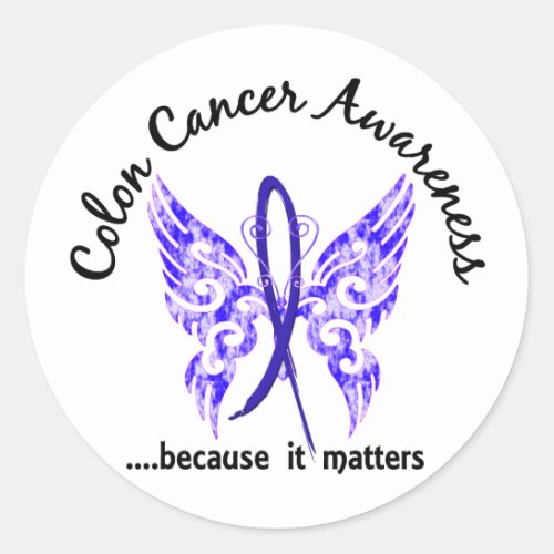 Grunge Tattoo Butterfly 61 Colon Cancer Classic Round Sticker