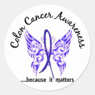 Grunge Tattoo Butterfly 6.1 Colon Cancer Classic Round Sticker