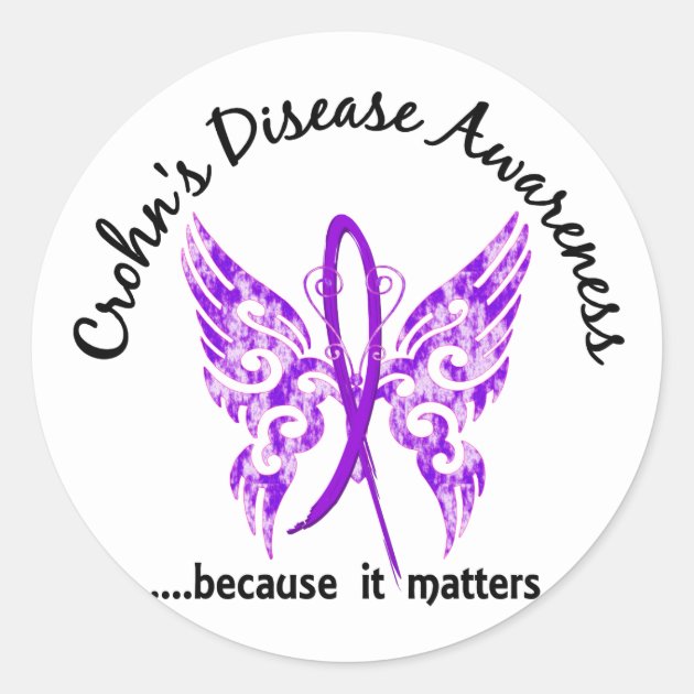 Grunge Tattoo Butterfly 6.1 Crohn's Disease Classic Round Sticker