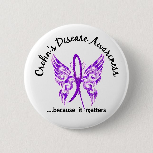 Grunge Tattoo Butterfly 6.1 Crohn's Disease Pinback Button (Front)