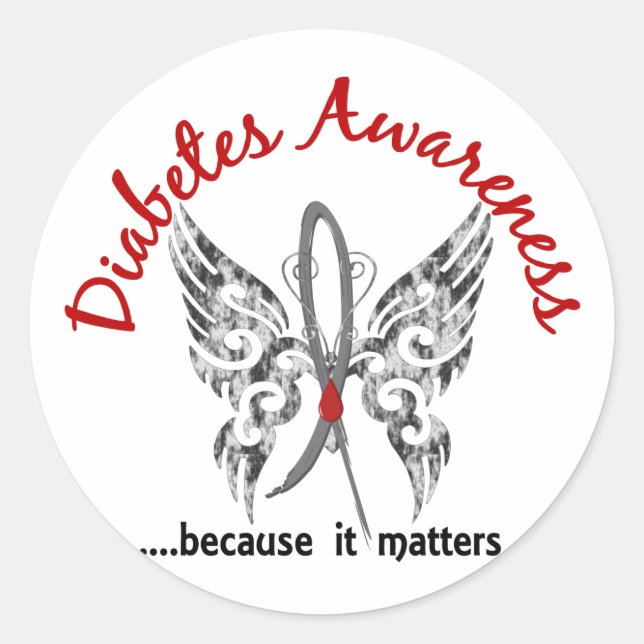 Grunge Tattoo Butterfly 6.1 Diabetes Classic Round Sticker (Front)