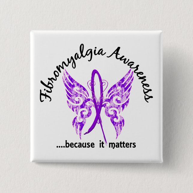 Grunge Tattoo Butterfly 6.1 Fibromyalgia Button (Front)