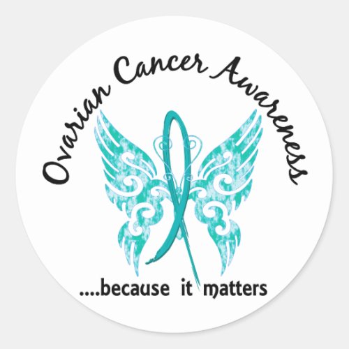 Grunge Tattoo Butterfly 61 Ovarian Cancer Classic Round Sticker