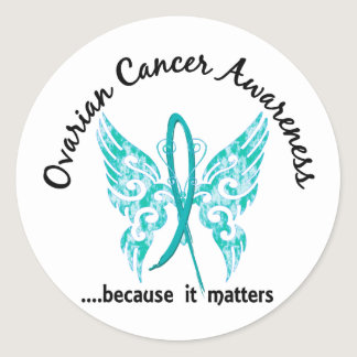 Grunge Tattoo Butterfly 6.1 Ovarian Cancer Classic Round Sticker