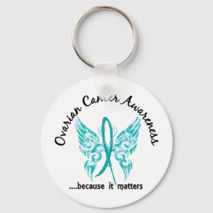 Grunge Tattoo Butterfly 6.1 Ovarian Cancer Keychain