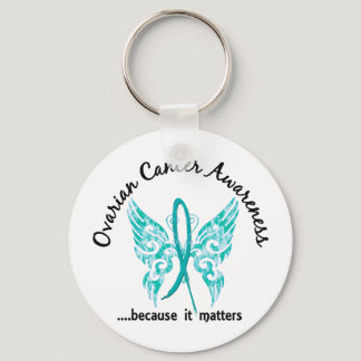 Grunge Tattoo Butterfly 6.1 Ovarian Cancer Keychain