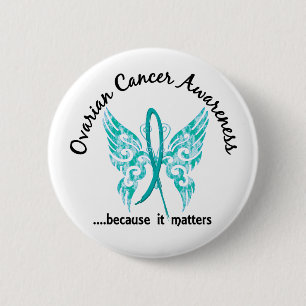 Grunge Tattoo Butterfly 6.1 Ovarian Cancer Pinback Button
