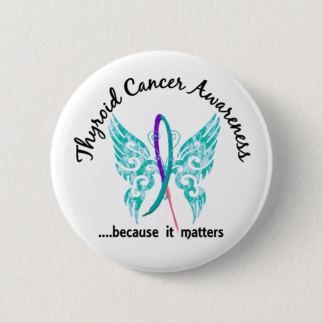 Grunge Tattoo Butterfly 6.1 Thyroid Cancer Button (Front)