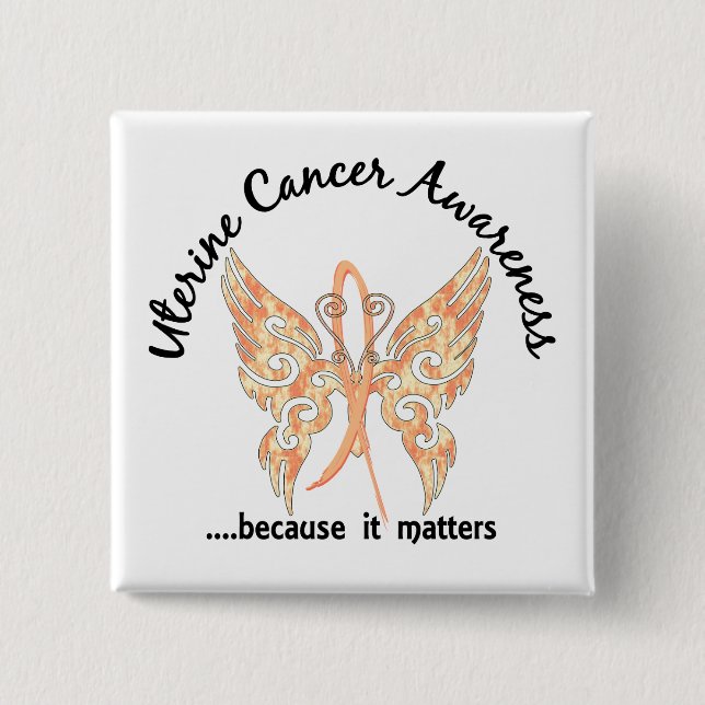 Grunge Tattoo Butterfly 6.1 Uterine Cancer Button (Front)