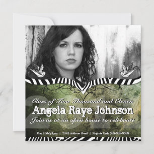 Grunge Tattoo swallows & Urban Green Grad Invite