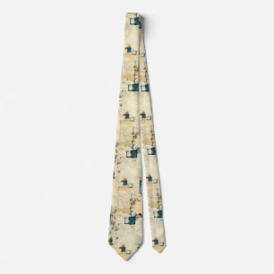 Grunge Teal Botanical Frame Parchment Scrapbook Neck Tie