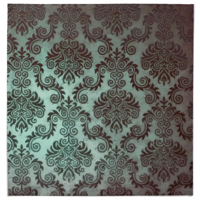 Grunge Teal Damask Cloth Napkin (Front)