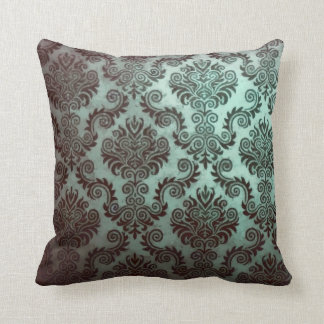 Grunge Teal Damask Throw Pillow