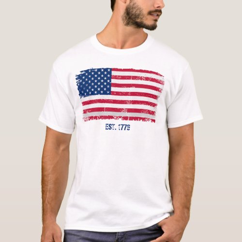 Grunge Text and American Flag T_Shirt