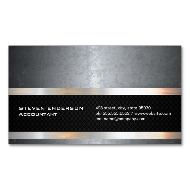 Grunge Texture | Black Mesh Silver Metallic Trim Business Card Magnet (Front)