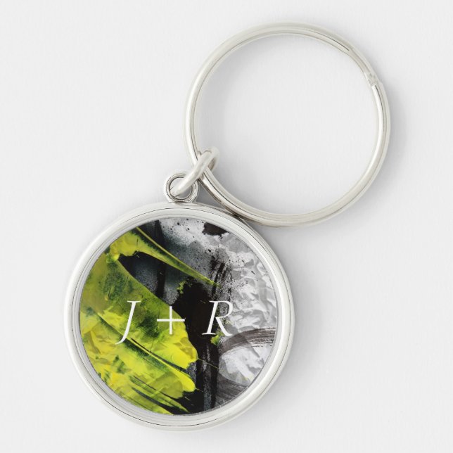 Grunge texture expressive brush strokes keychain (Front)