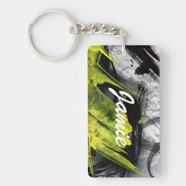Grunge texture expressive brush strokes keychain (Front)