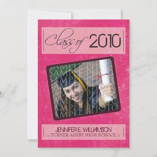 Grunge Texture Graduation Announcement (hot pink) (Front)