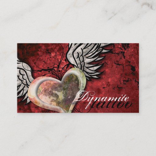Customizable Grunge Texture Heart Wings Tattoo Business Card