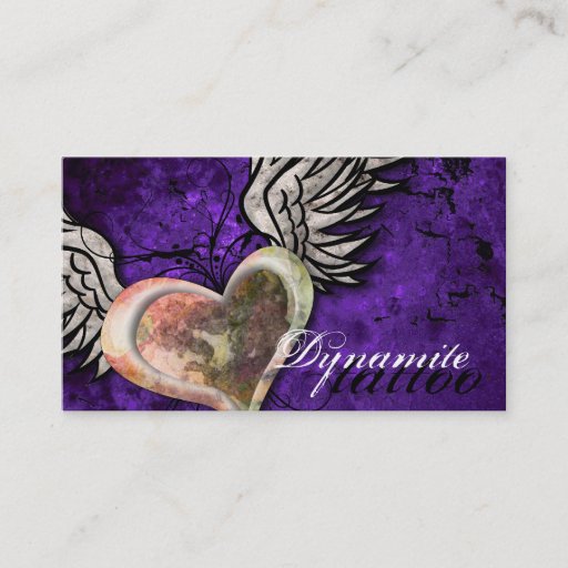 Customizable Grunge Texture Heart Wings Tattoo Business Card