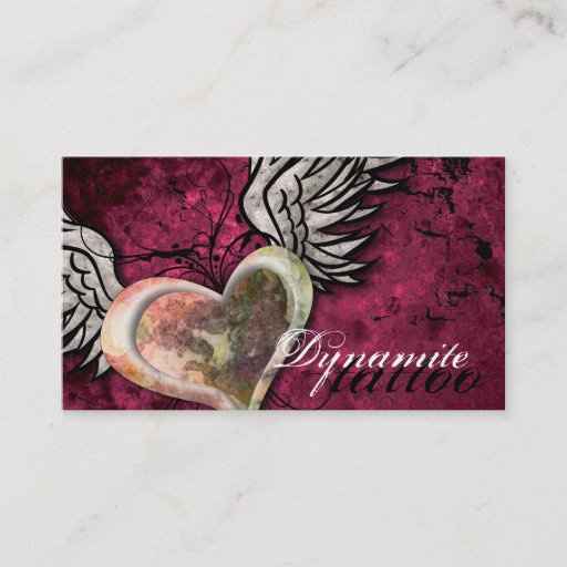 Customizable Grunge Texture Heart Wings Tattoo Business Card