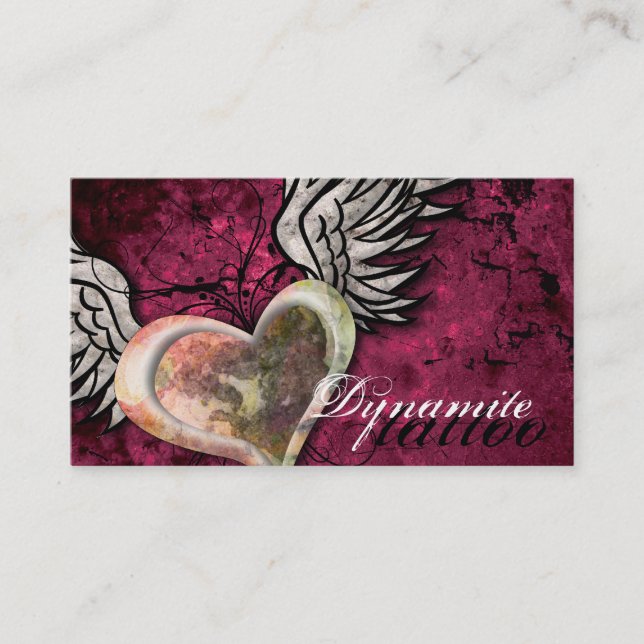Grunge Texture Heart Wings Tattoo Business Card (Front)