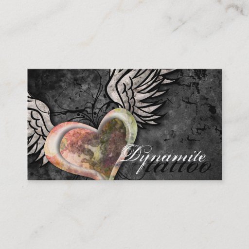 Customizable Grunge Texture Heart Wings Tattoo Business Card