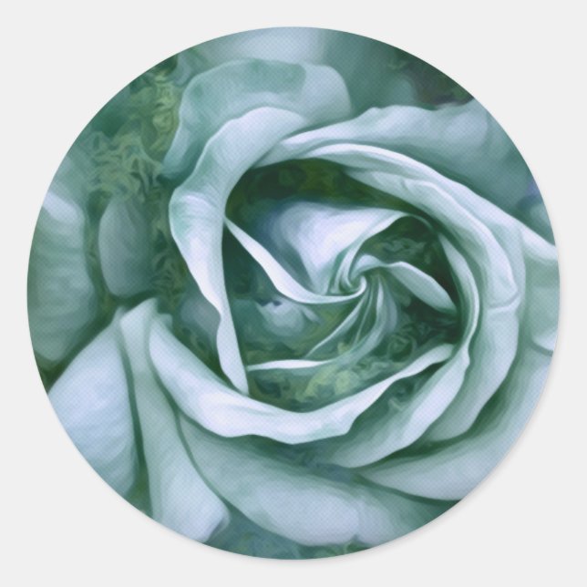 Grunge Texture Painted Rose Art - Teal Classic Round Sticker (Front)