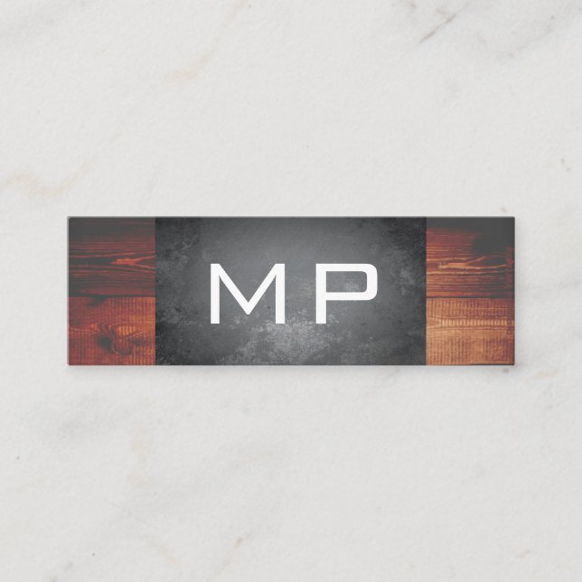 Grunge Texture Rustic Wood Monogram Mini Business Card (Front)