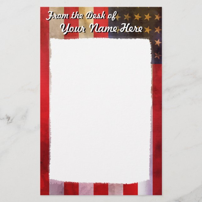 Grunge Textured American Flag Stationery (Front)