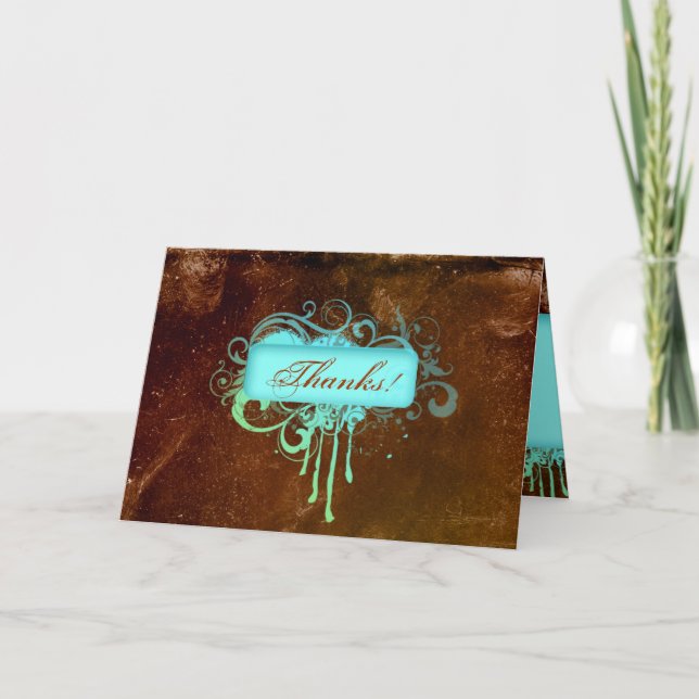 Grunge Thank You Card Flower blue Brown (Front)