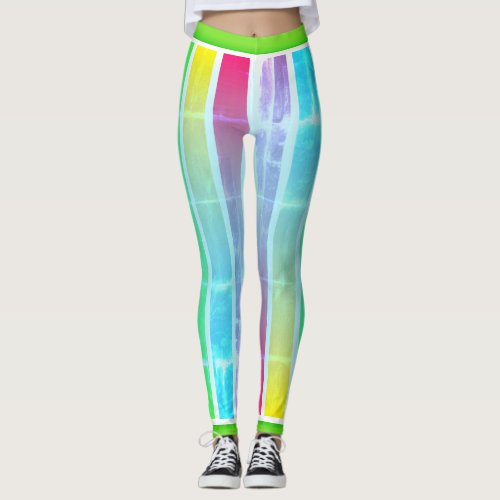 Grunge Thick Vertical Multicolored Stripes Leggings