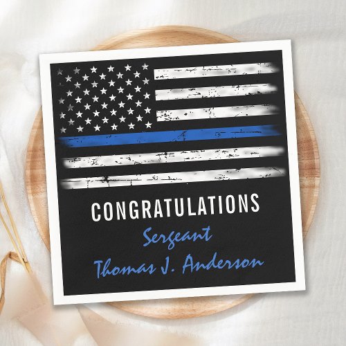 Grunge Thin Blue Line Police Officer Retirement Napkins