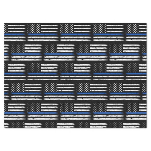 Grunge Thin Blue Line Police Officer Retirement Tissue Paper