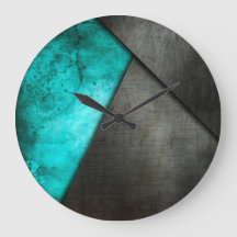 Grunge Turquoise Metal Round Clock