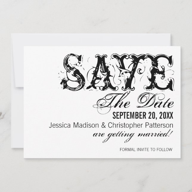 Grunge Typography Save the Date, Black Date (Front)