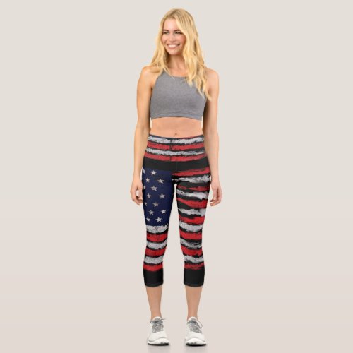 Grunge USA flag Capri Leggings