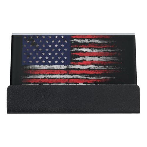 Grunge USA flag Desk Business Card Holder