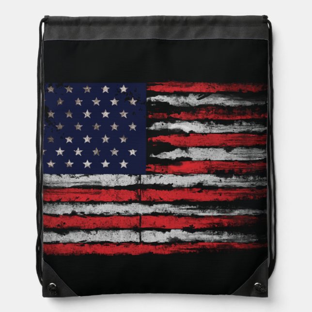 Grunge U.S.A flag Drawstring Bag (Front)