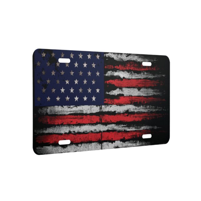Grunge U.S.A flag License Plate (Right)