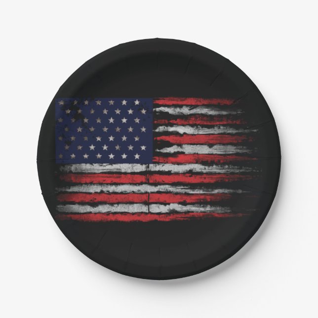 Grunge U.S.A flag Paper Plates (Front)
