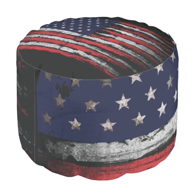 Grunge U.S.A flag Pouf (Angled Back)
