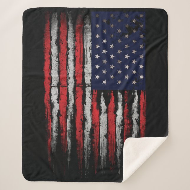 Grunge U.S.A flag Sherpa Blanket (Front)