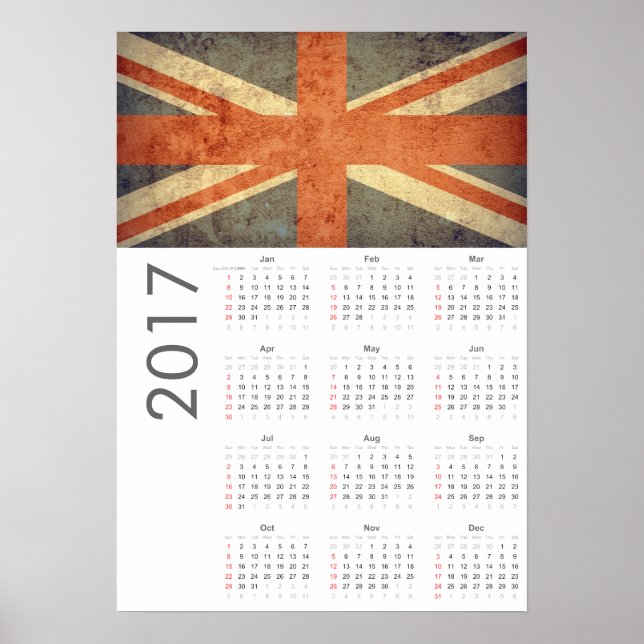 Grunge UK Flag Calendar 2017 Poster (Front)
